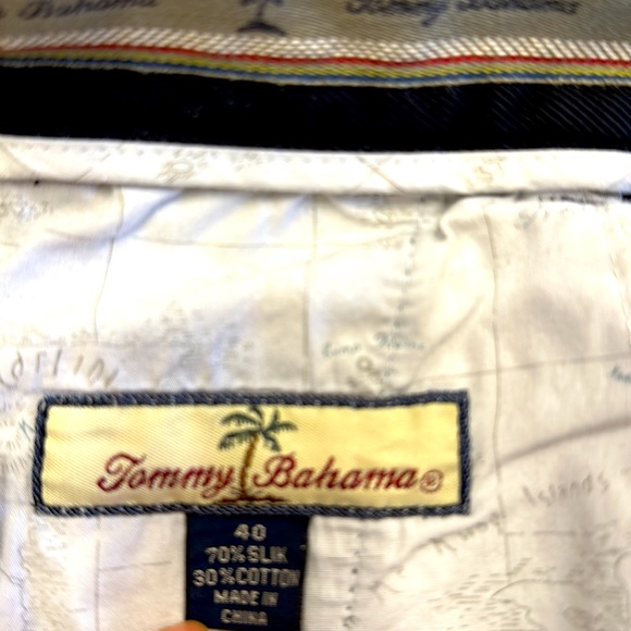 TOMMY BAHAMAS MENS BLACK SILK/COTTON BLEND FLAT FRONT CHINOS - Picture 5 of 9